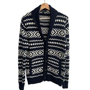 Banana Republic Mens Fair Isle Cardigan Sweater M Navy Preppy Academia Holiday